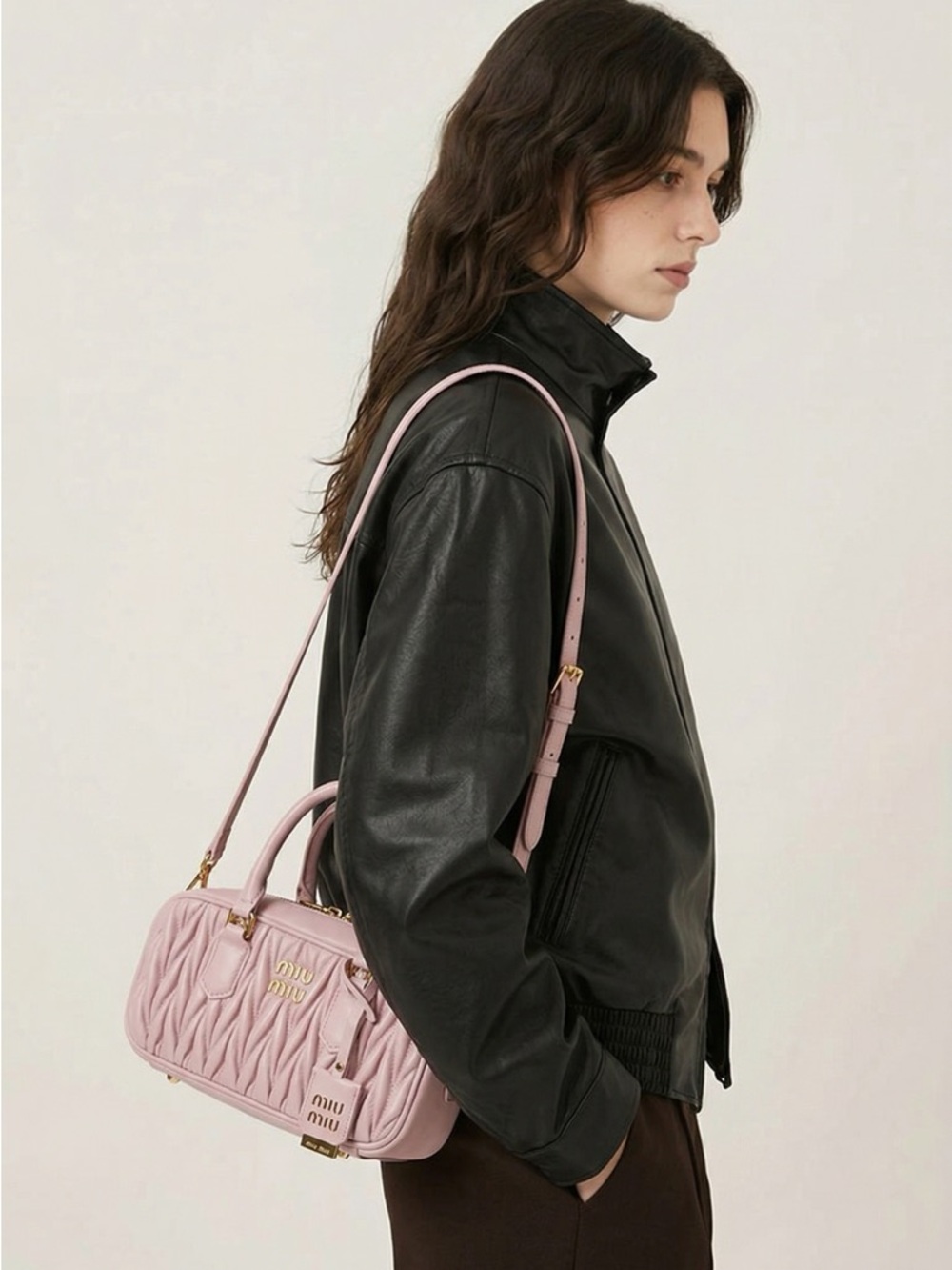Miu Miu Light Pink Matelassé Handle Satchel with Gold Hardware - Picture 7 of 7